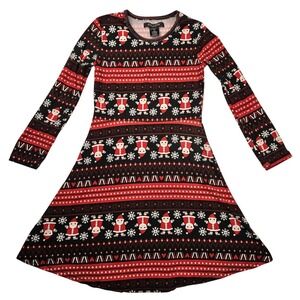 Just One Girls Christmas Santa Snowflake‎ Dress Size 7/8 Long Sleeve